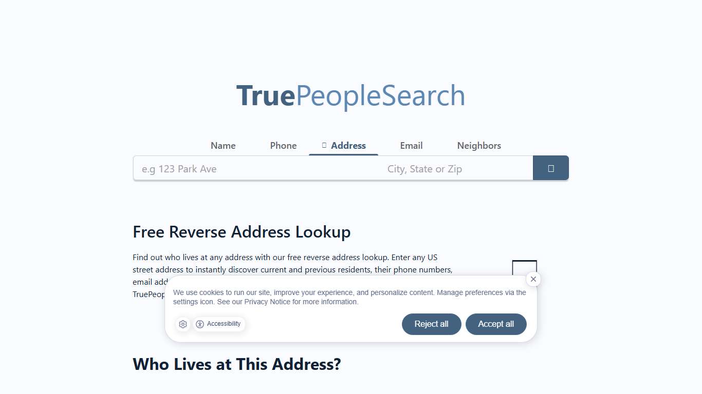 Free Reverse Address Lookup - Who Lives at This Address - TruePeopleSearch